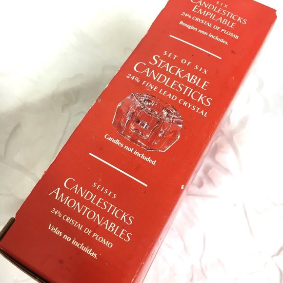 Vintage St George Lead Crystal Stackable Candlestick Holder 6 pc Set New In Box - Picture 8 of 9